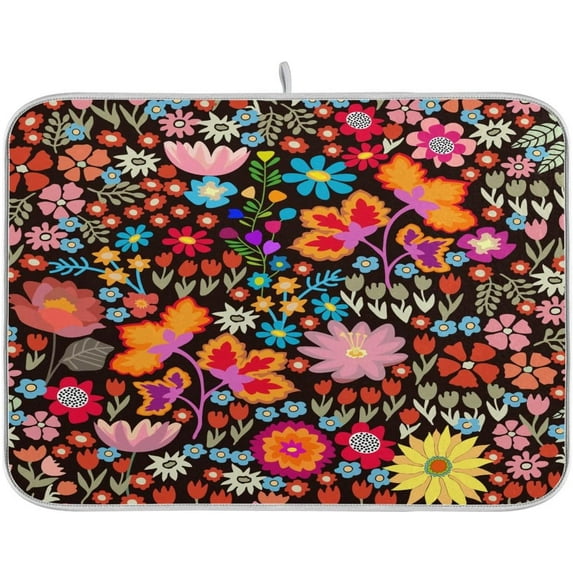 Colorful Flower Spring Dish Drying Mat 16x18 Absorbent Daisy Floral Dishes Pad Dish Drainer Mat Protector for Kitchen Fast Dry