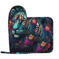 Colorful Flower Tiger Oven Mitts and Pot Holders Sets, Heat Resistant
