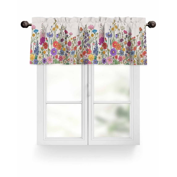 Colorful Flower Valances for Windows Floral Farmhouse Garden Beige Texture Valance Rod Pocket Light Filtering Short Window Treatments Curtains for Kitchen Bathroom Living Room Bedroom, 42 x 18 Inch