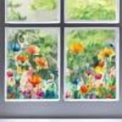 Colorful Flower Window Stickers Spring Blue Wind Chime Design Double Sided Static Clings for Glass Door Bedroom Living Room DIY Home Decor Collision Protection UV Stable