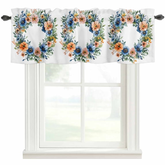 Colorful Flower Wreath Window Valance Curtain Watercolor Style Rod Pocket Short Curtain for Living Room, Bedroom & Kitchen Window Decor 60x18in