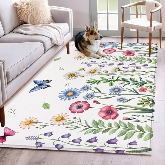 Colorful Flowers 2.7'x5' Rug for Office Desk Chair Area Small Bedroom ...