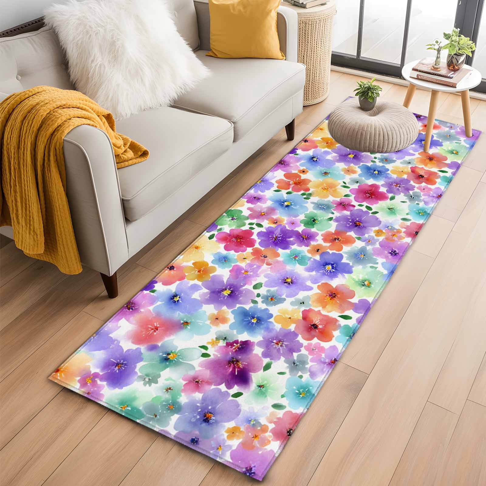 Colorful Flowers 2'x6' Runner Rugs for Hallway Kitchen Bedside Non Slip ...
