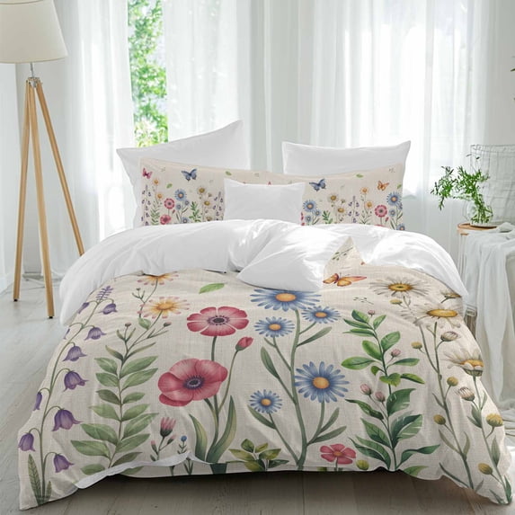 Colorful Flowers 4 Piece Duvet Cover Set California King Size Vintage ...