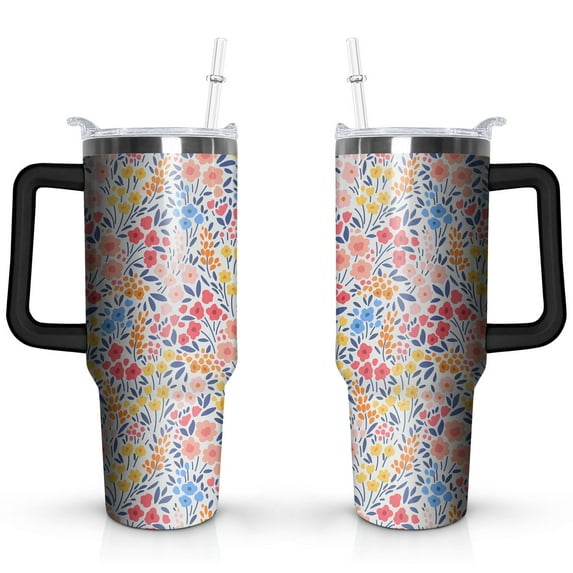 Colorful Flowers 40 OZ Tumbler Cup with Lid and Straw for Water Iced Tea Coffee Smoothie and More