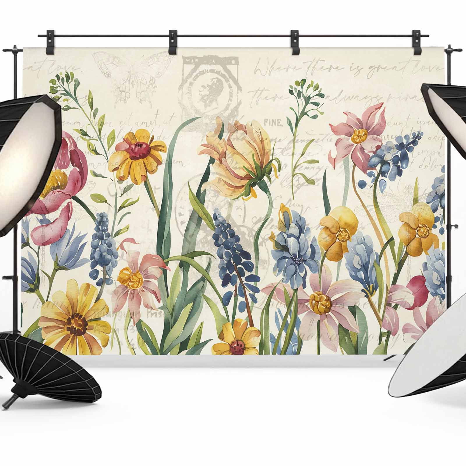 Botanical Backdrop Colorful Flowers Backdrop for Photography,Fabric Photo Background ...