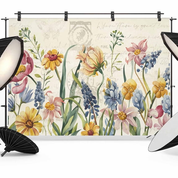 Colorful Flowers Backdrop for Photoshoot,Photography Photo Studio Background Wall Backdrop,Spring Botanical Wild Florals Herbs Back Drop Banner Panel for Portraits Wedding Party Live Streaming 7x5Ft