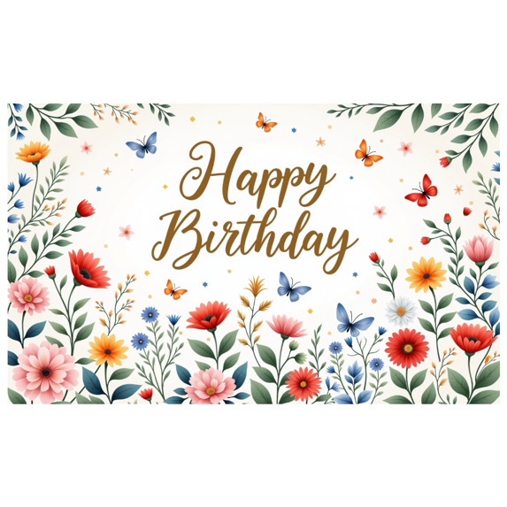 Colorful Flowers Banner Vibrant Design Butterfly Decoration for Garden Party Celebration Event Decor