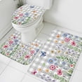 thumbnail image 1 of Colorful Flowers Bathroom Rugs Set Vintage Spring Pink Blue White Floral Butterfly Grey Plaid Non Slip Absorbent Bath Mats 3 Piece Set, U-Shaped Floor Mat, Toilet Seat Cover Large Size, 1 of 9