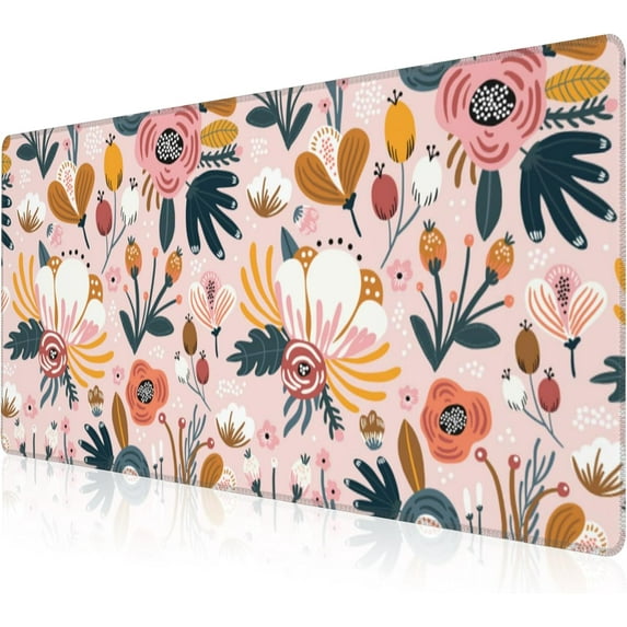 Colorful Flowers and Berries Desk Mat,Large Beautiful Floral Plants Gaming Keyboard Mouse Pad,Non-Slip Rubber Base Desk Pad Thick Stitched Edges Waterproof Mousepad Mouse Mat 31.5"x15.7"