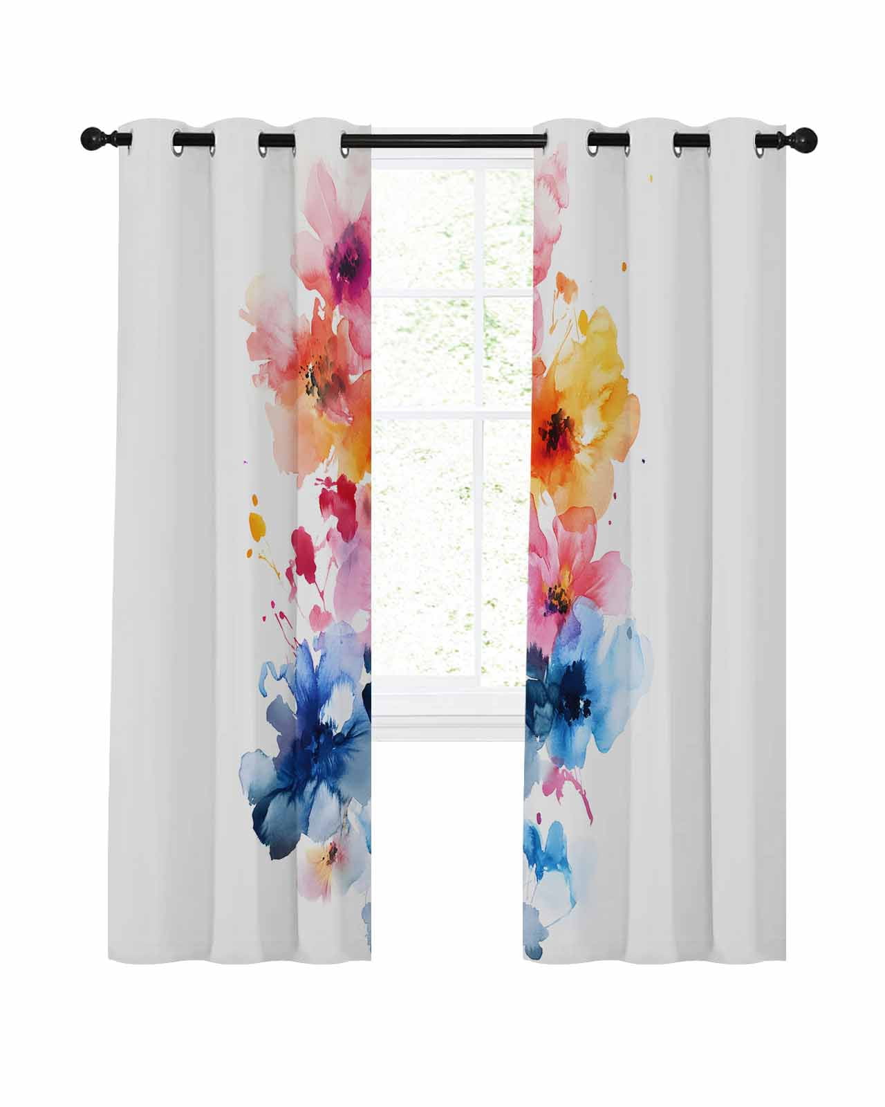 Colorful Flowers Blackout Curtains, Light Blocking Print Window ...