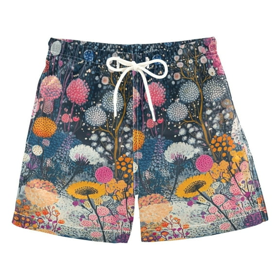 Colorful Flowers Blooming Boys Swim Trunks Quick Dry Boy Swim Shorts for 3-14 Years