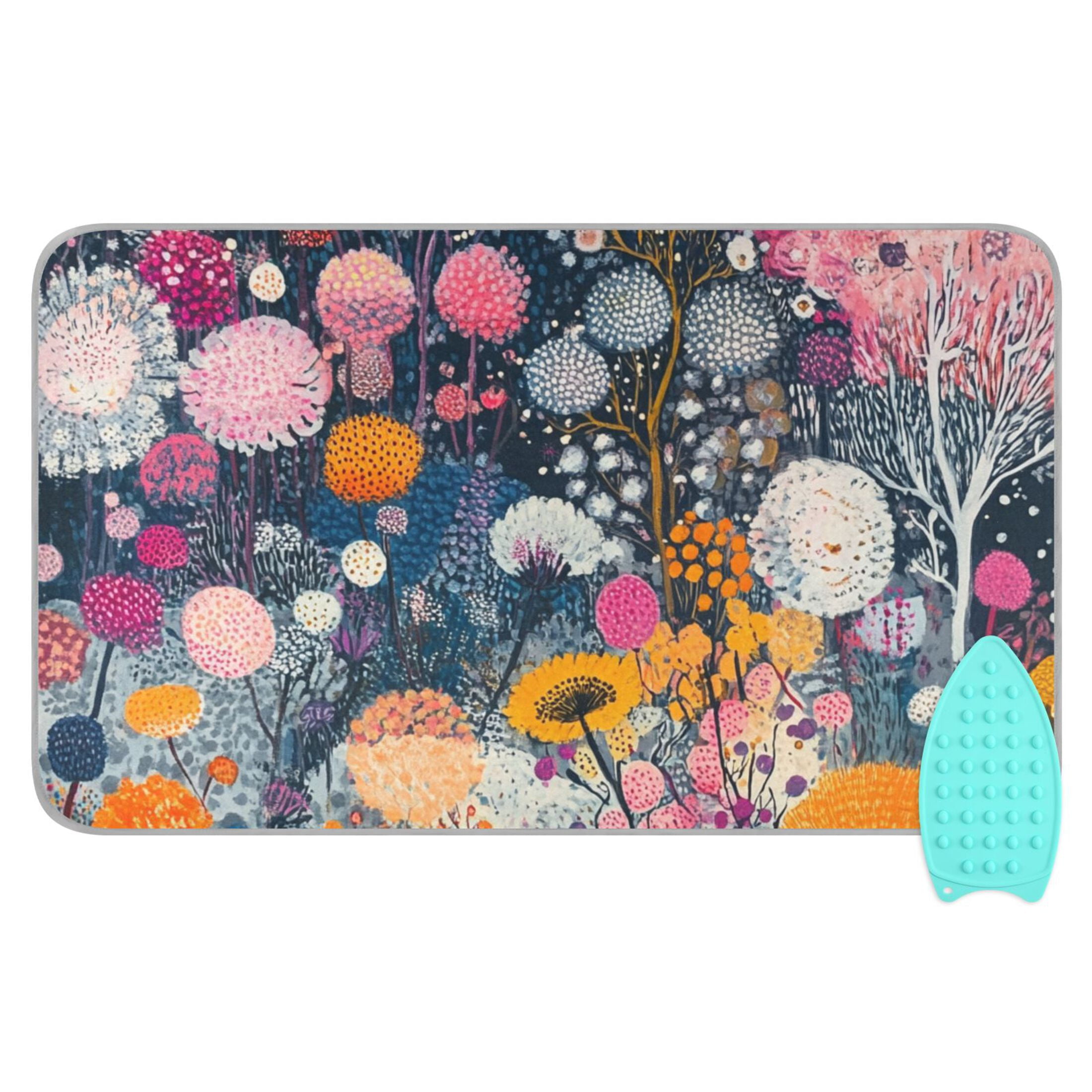 Colorful Flowers Blooming Ironing Mat Blanket for Table Top Travel Portable Ironing Board Pad 47.2x27.6 Inch
