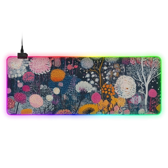 Colorful Flowers Blooming RGB Gaming Mouse Pad Large Keyboard Mat Rubber Base 13 Light Modes