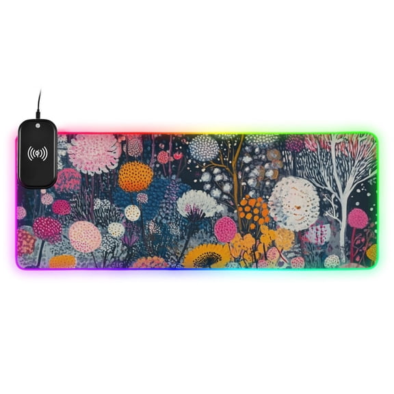 Colorful Flowers Blooming Wireless Charging RGB Gaming Mouse Pad Large Keyboard Mat Rubber Base 13 Light Modes