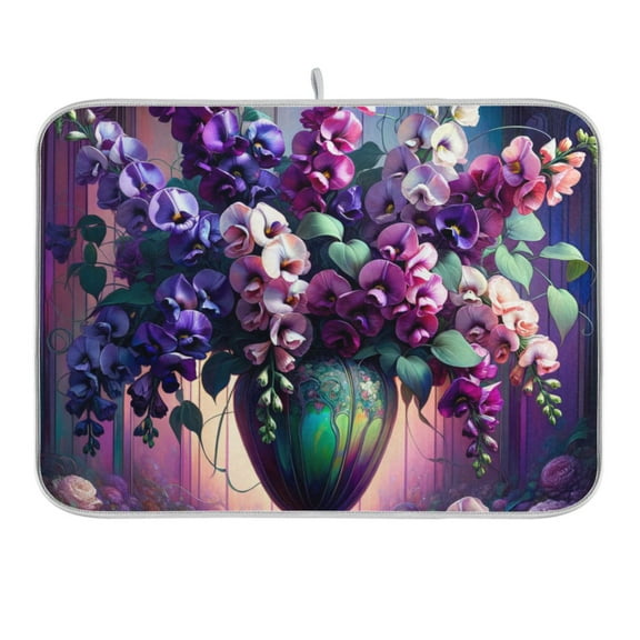 Colorful Flowers Bouquet Dish Drying Mat 16x18 Absorbent Microfiber Draining Rack Pad for Kitchen Counter Sink
