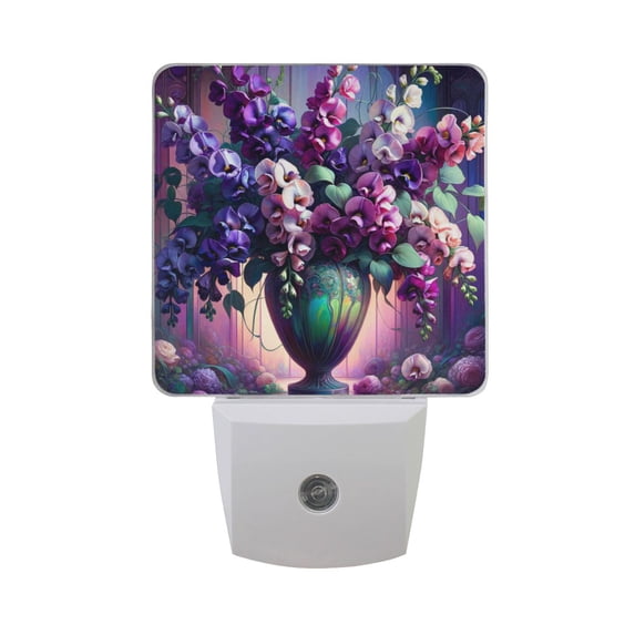 Colorful Flowers Bouquet Night Light 2 Pack LED Nightlight Plug into Wall Dusk to Dawn Sensor Soft White