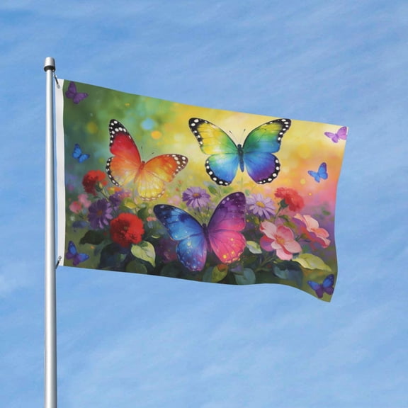 Colorful Flowers Butterfly Garden Flags for Outside 3x5 Ft Double Sided Large House Flag Rainbow Floral Butterfly Flags Housewarming Gifts for Men Women Adults Wall Yard Outdoor Patio Decor