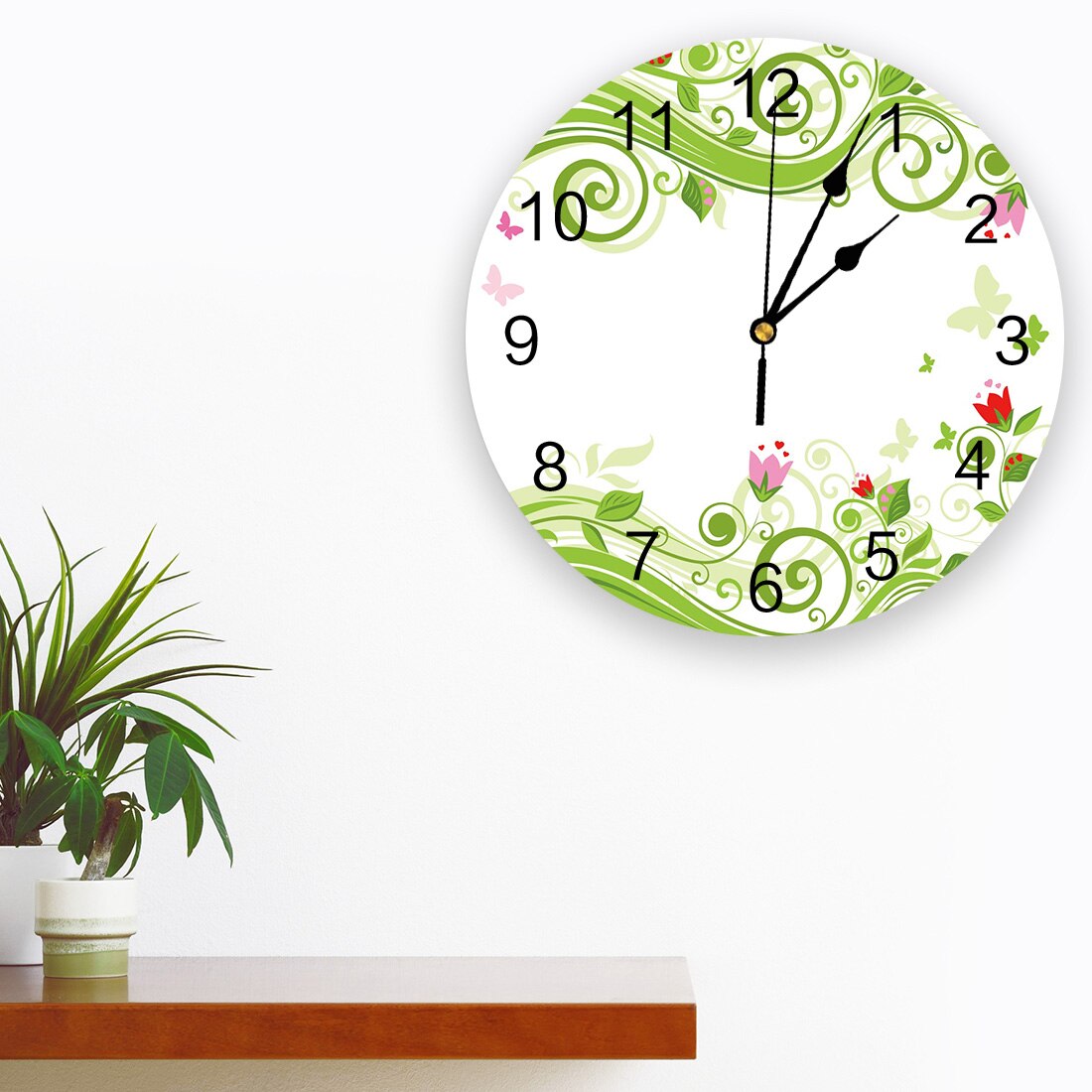 Colorful Flowers Butterfly Wall Clock Bedroom Silent Wall Digital Clock