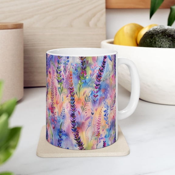 Colorful Flowers Ceramic Mug, Floral Coffee Cup, Spring Tea Mug, Botanil Drinkware, Gift Garden Lover, Mother's Day Present.