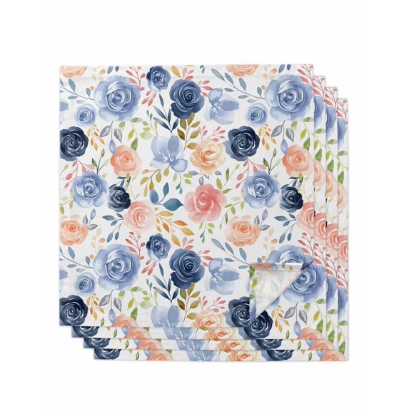 Colorful Flowers Cloth Napkins Set of 4 Reusable Dinner Napkins, Watercolor Botanical Farmhouse Floral Cocktail Napkin Washable Table Napkins for Wedding/Holiday Party/Baby Shower 20"x20"