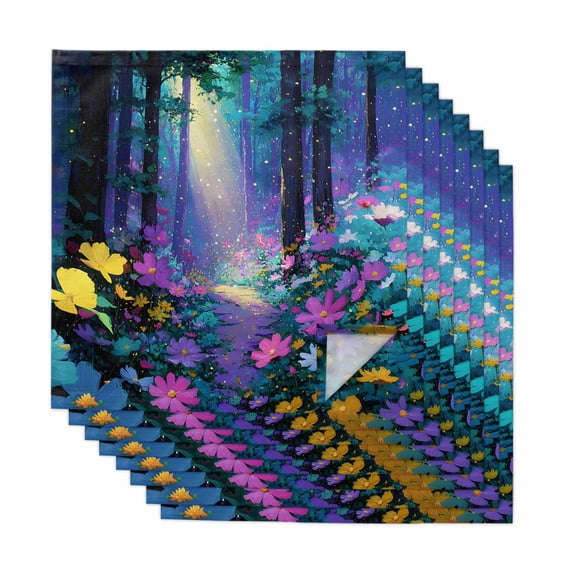 Colorful Flowers Cloth Napkins, Spring Watercolor Oil Painting Forest Trees Washable and Reusable Dinner Napkins Set of 8, Table Napkin for Kitchen Party Birthday Wedding Hotel Housewarming 20"x20"