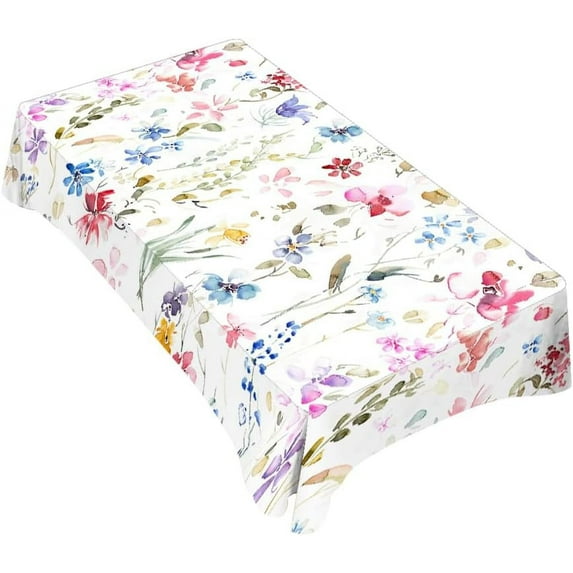Colorful Flowers Decorative Rectangle Tablecloth Wild Grass Leaves Spring Summer Polyester Table Cloths Kitchen Table Cover for Dining BBQ Picnic Coffee Table 60 x 84 Inch 6-8 Seats
