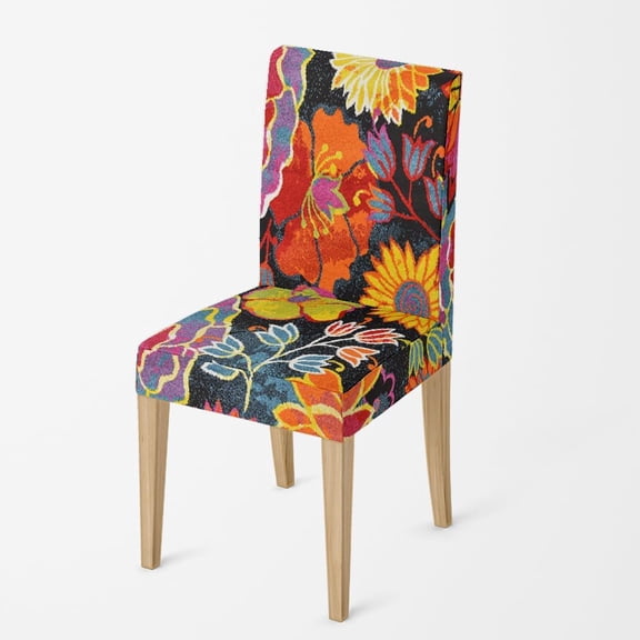 Colorful Flowers Dining Chair Covers Vintage Boho Stretch Chair Covers for Dining Room Set of 4,Abstrat Geometric Dining Chair Slipcover Washable Removable for Kitchen,Hotel,Restaurant