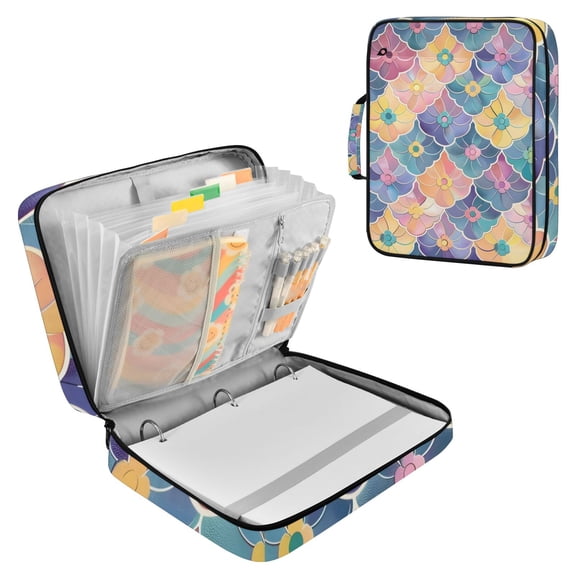 Colorful Flowers Flat Pattern Accordion File Organizer Expanding File Folder 3-Ring Binder Bag 500 Sheets A4 Size