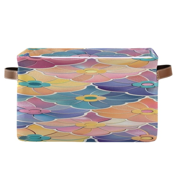 Colorful Flowers Flat Pattern Square Storage Bins with Handles Collapsible Containing Box 1 Pack