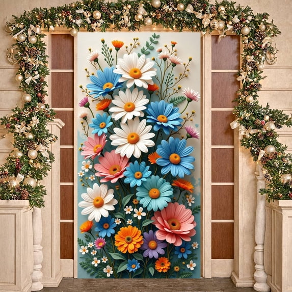 Colorful Flowers Floral Banner Spring Flower Display Multicolor Pattern Daisy Decoration Nature Background for Wedding Decoration Party Backdrop Indoor Decor