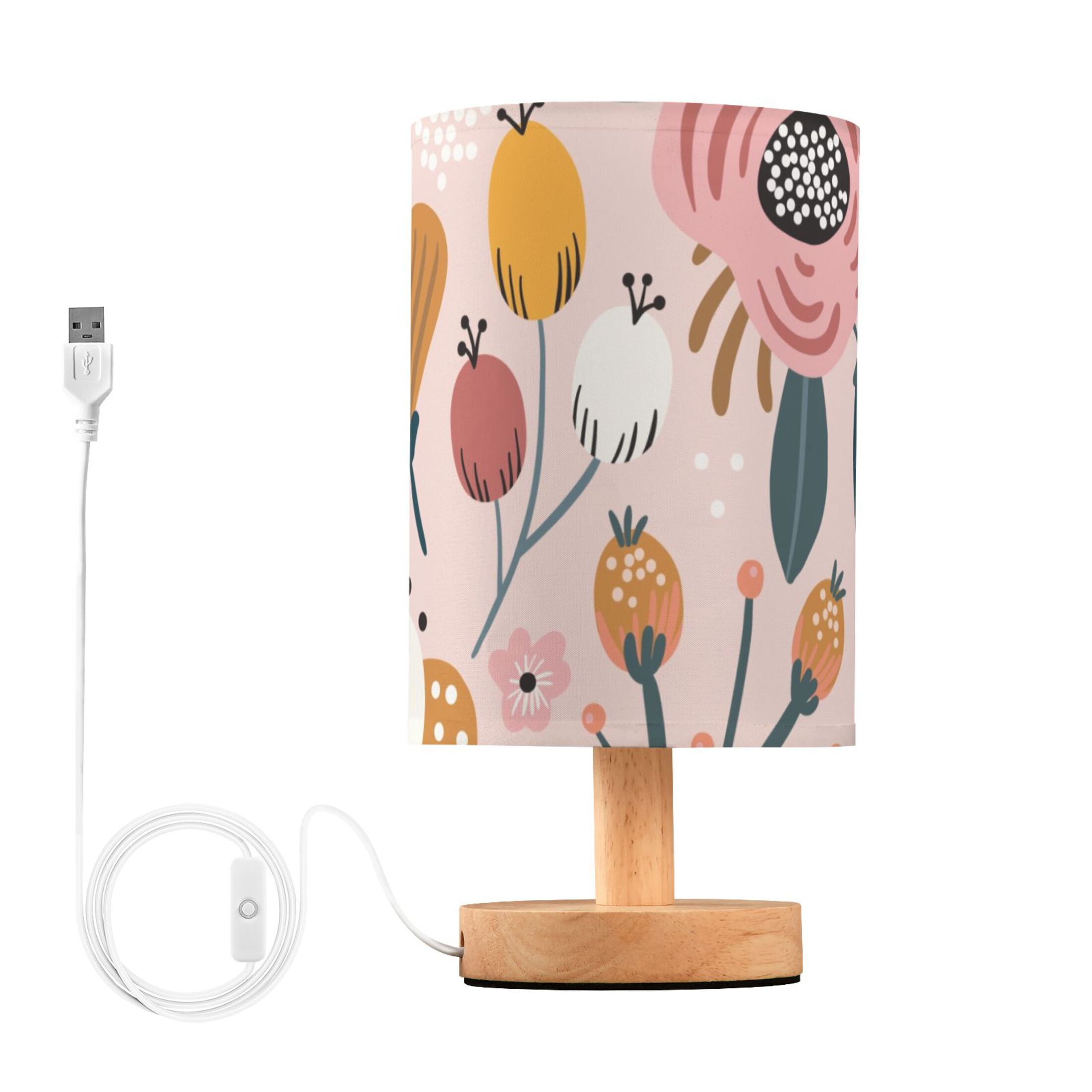 Colorful Flowers Floral on Pink Bedside Table Lamp LED Warm Lights with ...