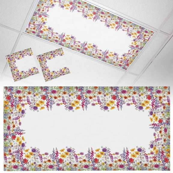Colorful Flowers Fluorescent Light Covers Watercolor Spring Red Yellow Purple Daisy Lavender Floral Magnetic Light Filters Ceiling Lighting Panel Shade for Classroom Office Home 2 x 4 ft, 2 Pack