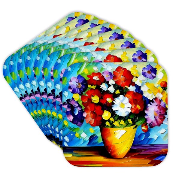 3drose, Colorful Flowers in a Ceramic Bowl on the Table. Elegant Gift for You, Set of 8 Coasters - Soft