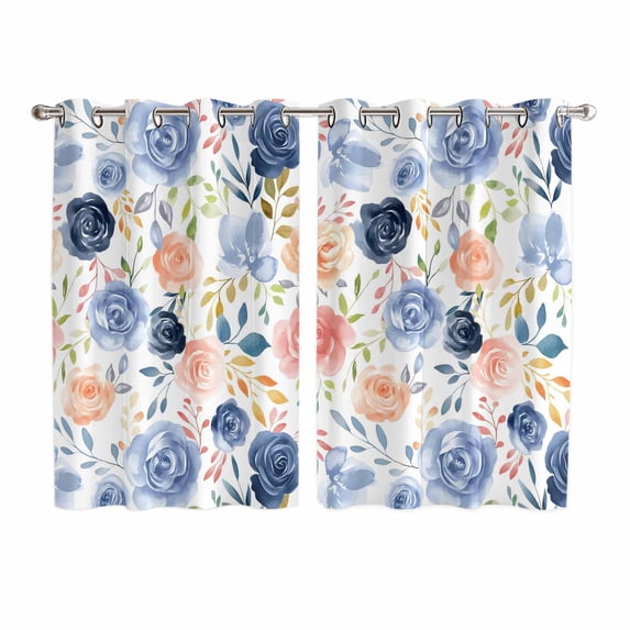 Colorful Flowers Kitchen Curtains 72 Inch Length, Watercolor Botanical Farmhouse Floral Grommet Top Bedroom Living Room Curtains, Light Filtering Cafe Curtain Drapes 2 Panels Set 104''x72''