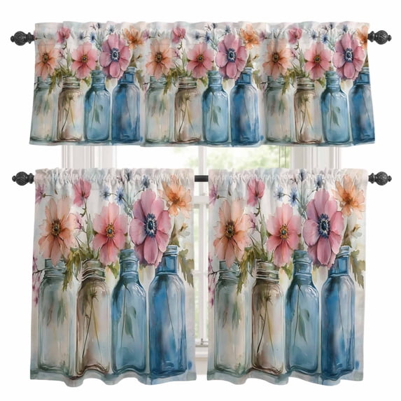 Colorful Flowers Kitchen Curtains Sets for Windows 24 Inch Length ...