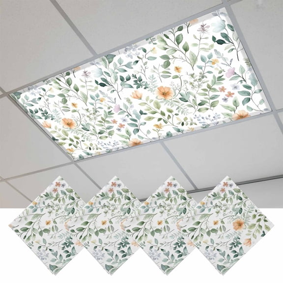 Colorful Flowers Magnetic Fluorescent Light Covers for Ceiling Lights 2x4Ft, Farmhouse Botanical Floral Herbs Office Classroom Kitchen Drop Ceiling Light Covers Lighting Filters Shade Panel 4 Packs