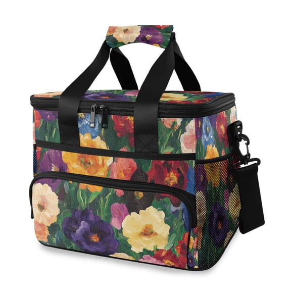 Colorful Flowers Oil Painting Insulated Lunch Bag 15L Cooler Box for Women Men Work Camping Beach Travel