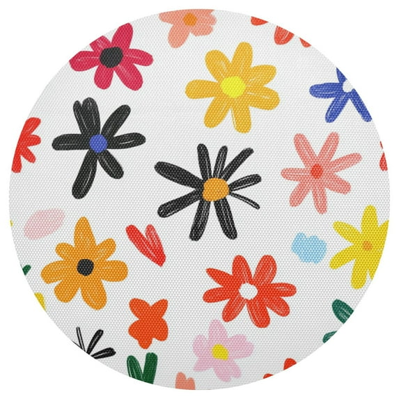 Colorful Flowers Pattern 15.4in Diameter PVC Plate Mat, Heat-Resistant and Cuttable, Kitchen Decor