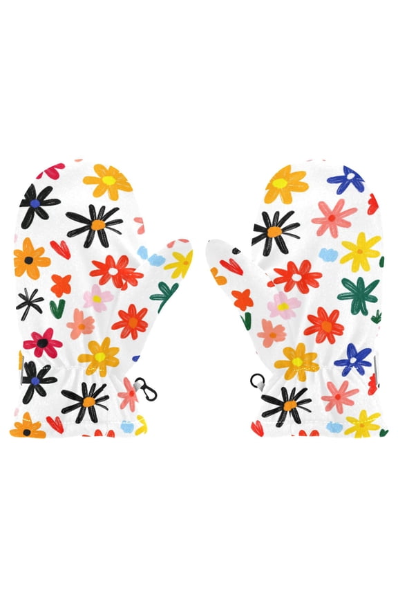 Colorful Flowers Pattern Cold Weather Mittens Cozy Gloves with Adjustable Fit Perfect for Outdoor Fun