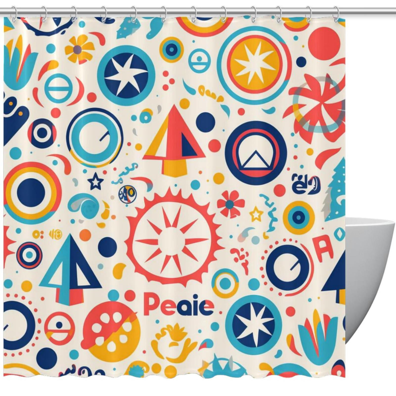 Colorful Flowers Peace Symbol Shower Curtain for Bathroom, 72x72 Inch