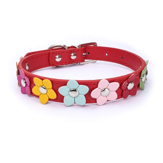 Colorful Flowers Pet Collar Dog Collar Crystal Studded Pet Collar For Small Medium Dog,Gifts for Pets and Pet Lovers(Red,XS)