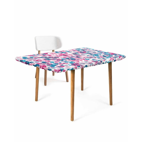 Colorful Flowers Petal Rectangle Tablecloth, Waterproof Elastic Fitted Table Covers for 4 Foot Tables, 24x50inch Decorative Tablecloths for Picnic, Camping, Outdoor, Pastoral Spring Countryside