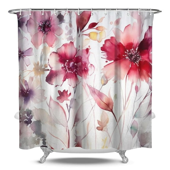 Colorful Flowers Romantic Pink Teal Watercolor Chic Floral Pattern Shower Curtains, Farmhouse Shower Curtains for Bathroom,Waterproof Fabric Shower Curtain Set with 12 Hooks Decor 84×72 Inch