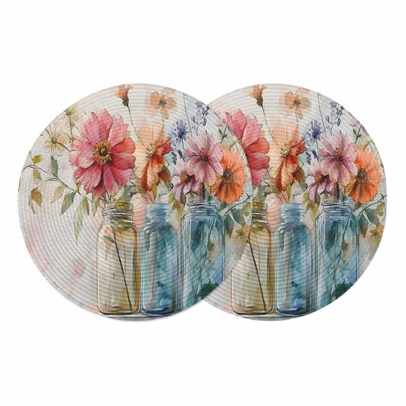 Colorful Flowers Round Placemats Set of 2 Farmhouse Abstract Flowers ...
