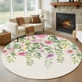 thumbnail image 1 of Colorful Flowers Round Rug 7ft Washable Circle Rugs Non Slip Spring Floral Leaves Botanical Country Beige Large Area Rug Indoor Floor Carpet for Bedroom Kitchen Living Room Home Office Dining Room, 1 of 8