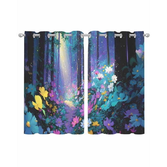 Colorful Flowers Sheer Curtains 39 Inch Length 2 Panels Set for Living Room/Bedroom, Spring Watercolor Oil Painting Forest Trees Kitchen Curtains Grommet Curtains Window Treatments 27.5"x39"x2