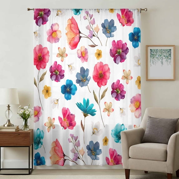 Colorful Flowers Sheer Curtains 84 Inches Long for Living Room, Spring ...