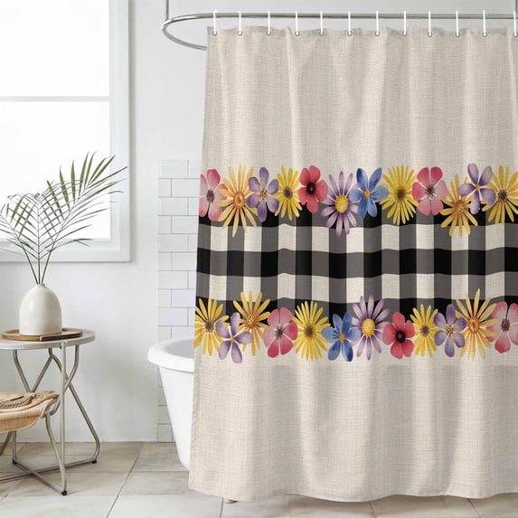 Colorful Flowers Shower Curtain Set, Waterproof Shower Curtains for Bathroom, Spring Floral Elegant Pastoral Rustic Washable Fabric Cloth Bath Curtain for Bathtub Decoration with Hooks 72x78 Inches