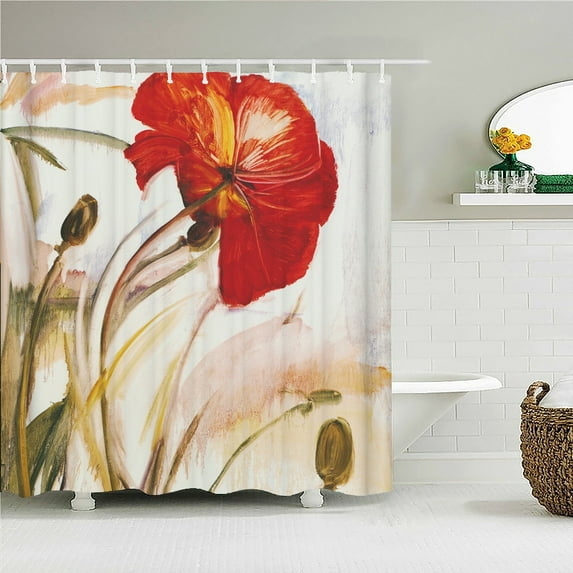 Colorful Flowers Shower Curtains European Oil Painting Floral Printed Fabric Shower Curtain Waterproof Polyester Bath Screen